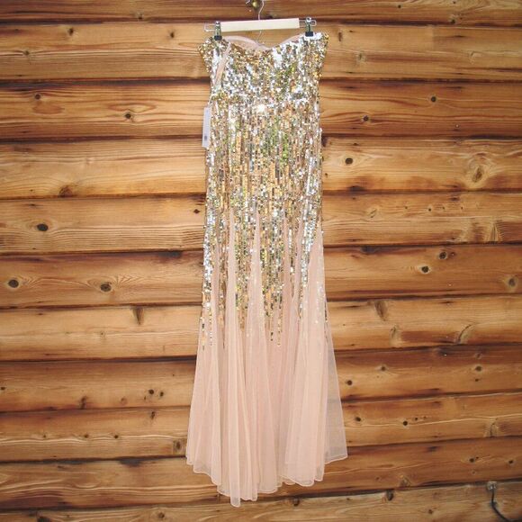 MAC DUGGAL 93959 Womens Gold Sleeveless Sequin Mesh Gown Dress Runs Small - Picture 9 of 12